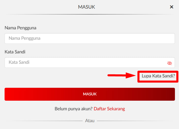 Langkah 1 - Pilih menu Lupa Kata Sandi