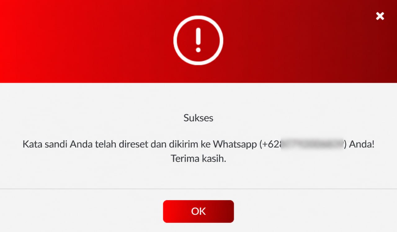 Langkah 3 - Contoh notifikasi reset password berhasil