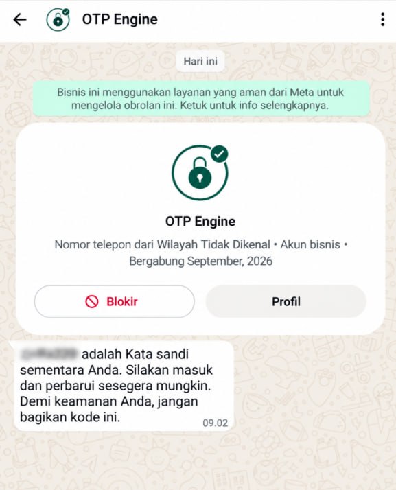 Langkah 4 - Contoh pesan password sementara